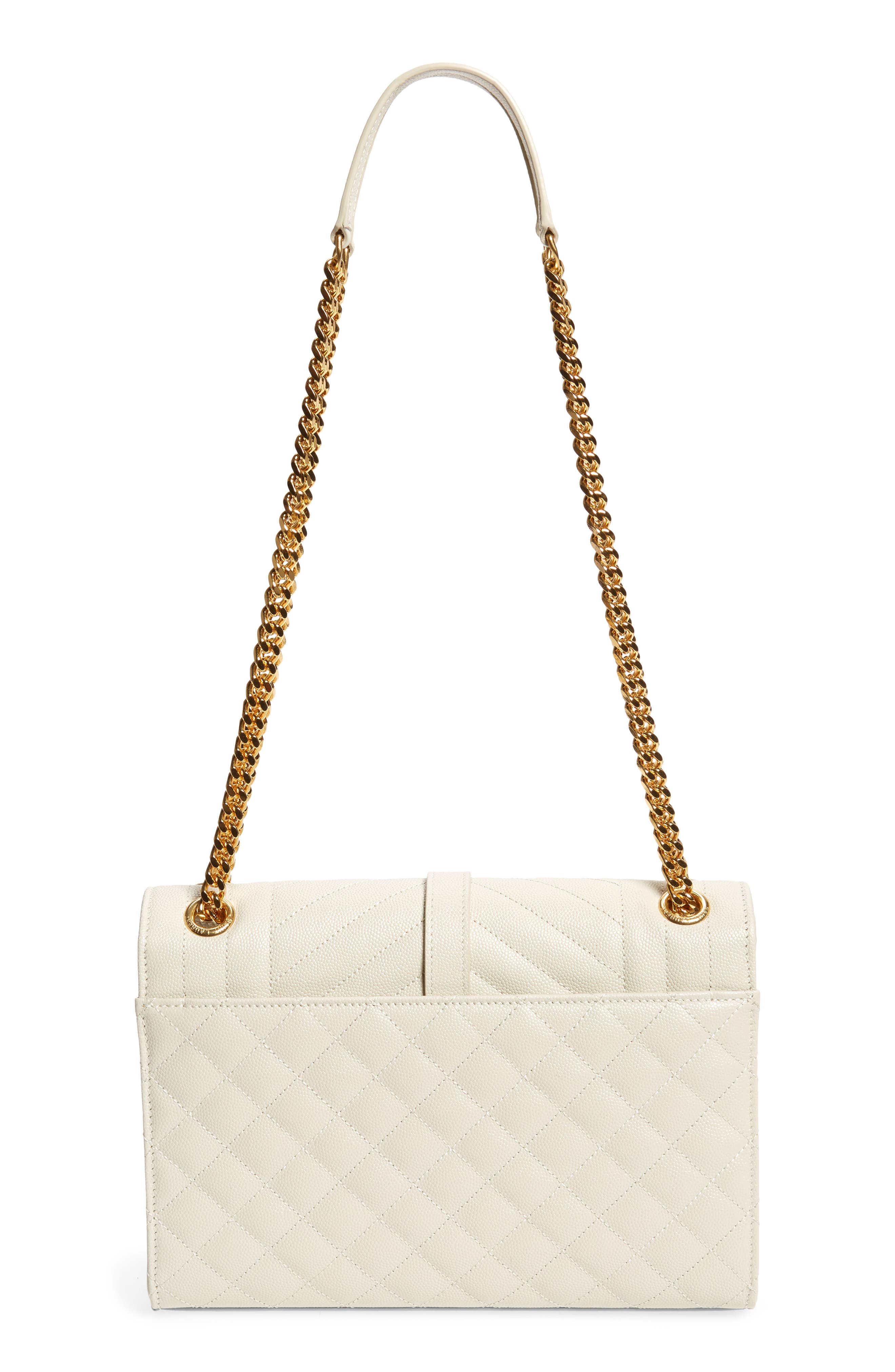Saint Laurent Medium Cassandra Quilted Leather Envelope Bag, Alternate, color, Ivory