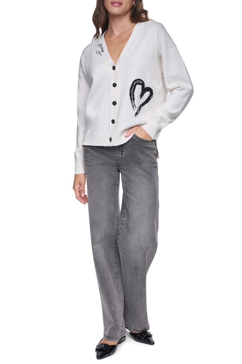 Heart Brushstroke Cardigan, Alternate, color, IVORY/ BLAC