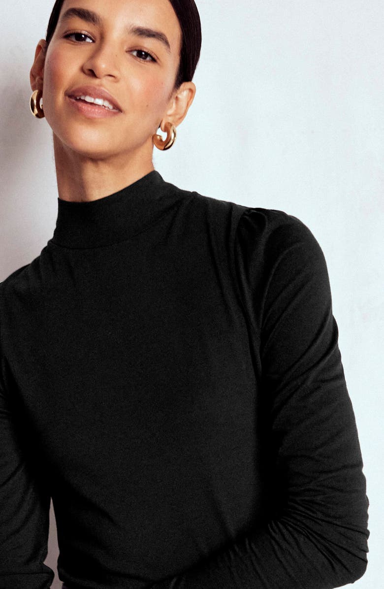 Boden Puff Shoulder Jersey Top, Alternate, color, Black