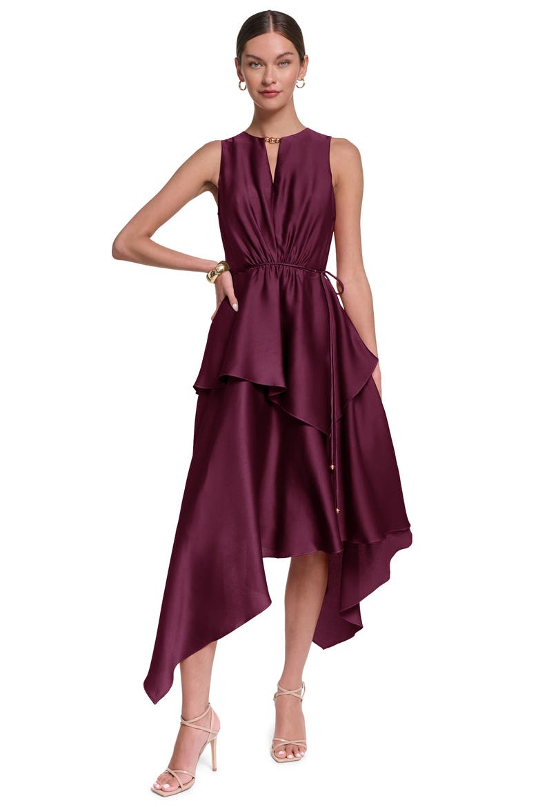 Sleeveless Satin Midi Dress with Layered Skirt, Main, color, Purple