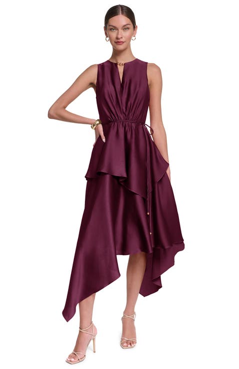 Sleeveless Satin Midi Dress with Layered Skirt