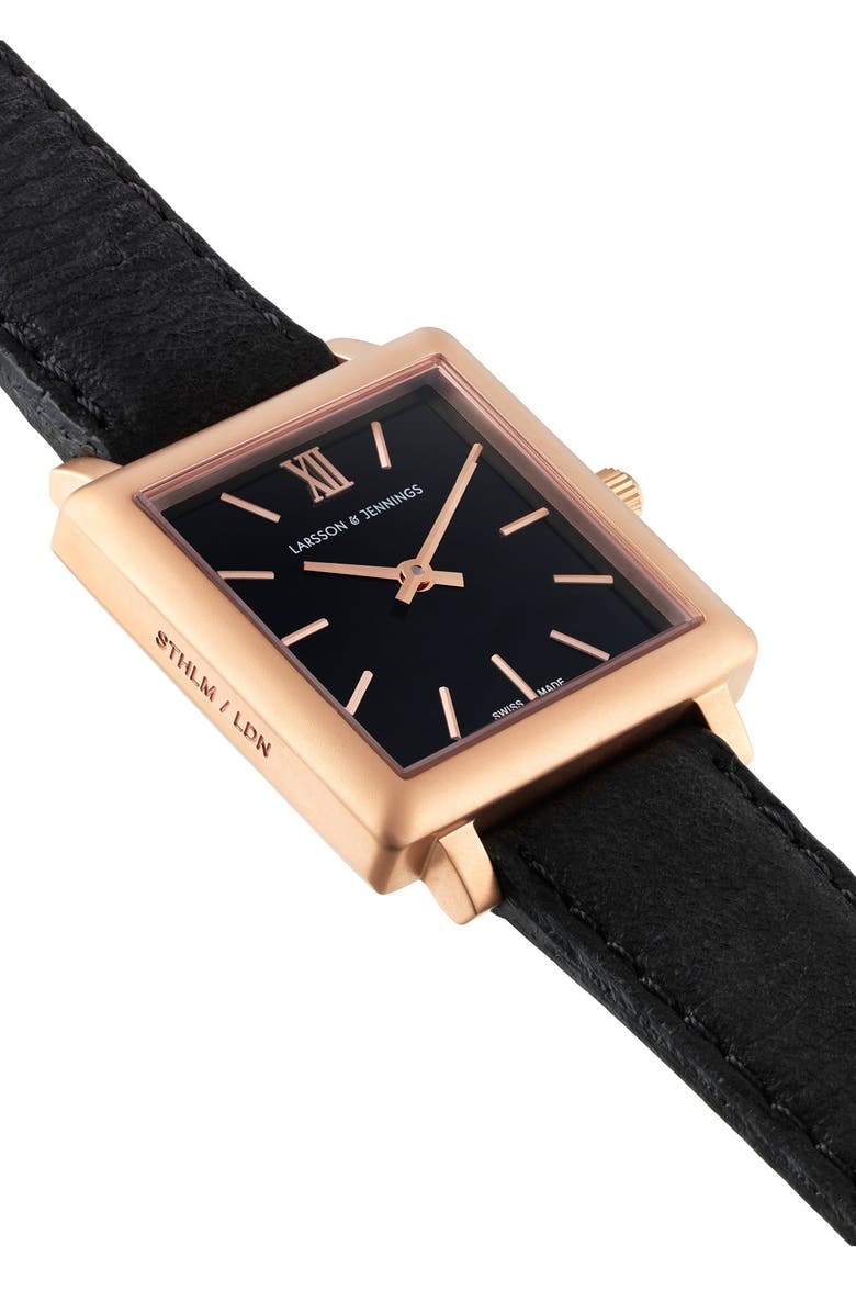 LARSSON & JENNINGS 'Norse' Square Leather Strap Watch, 27mm x 34mm, Alternate, color, 