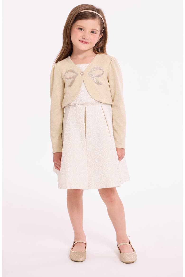 Kids' Sparkle Knit Party Dress & Cardigan Set, Alternate, color, GOLD