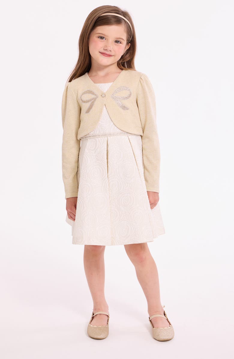 Iris & Ivy Kids' Sparkle Knit Party Dress & Cardigan Set, Alternate, color, Gold