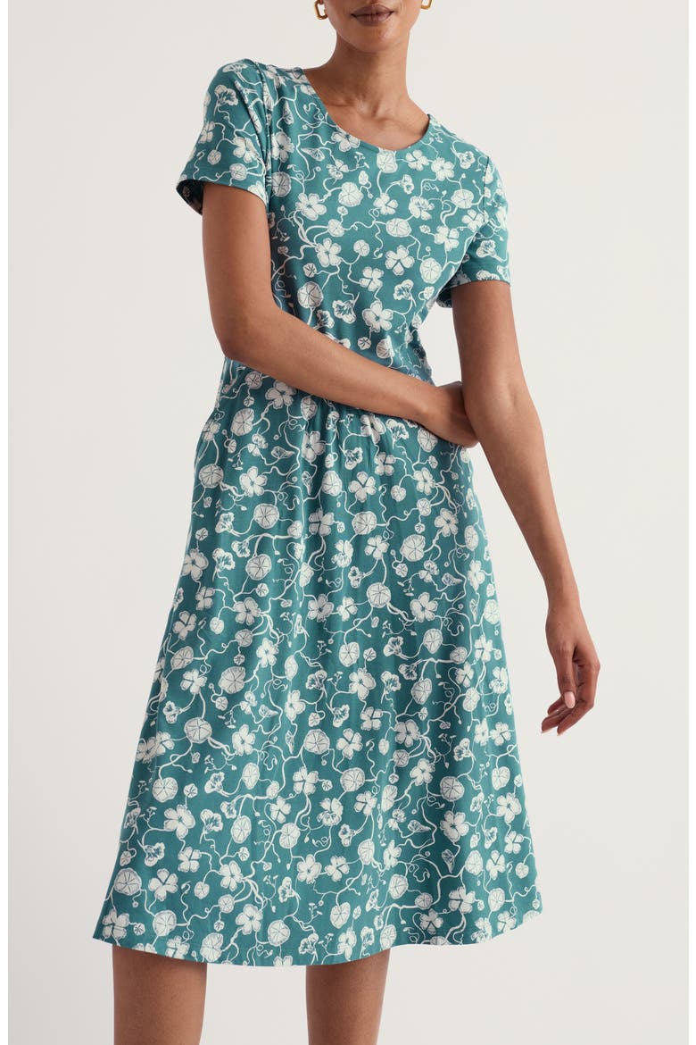 April Stretch Organic Cotton Fit & Flare Dress, Alternate, color, NASTURTIUM PRESS ESTUARY