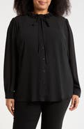 Adrianna Papell Flower Tie Neck Button-Up Shirt
