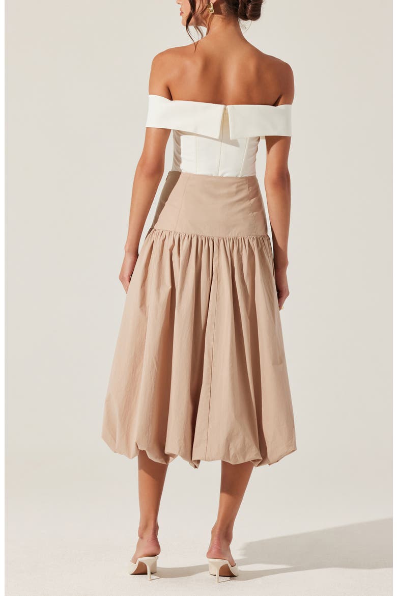 Laryn Bubble Hem Cotton Midi Skirt, Alternate, color, TAN