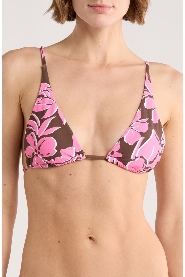 Floral Print Bikini Top, Main, color, BROWN/ PINK