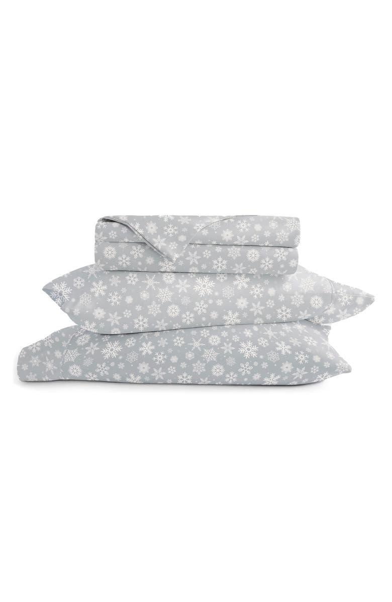 HOMESPUN Holiday 4-Piece Microfiber Bed Sheet Set, Main, color, Let It Snow Light Gray