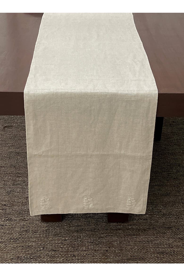 Linen Hand Embroidered Runner, Main, color, Natural