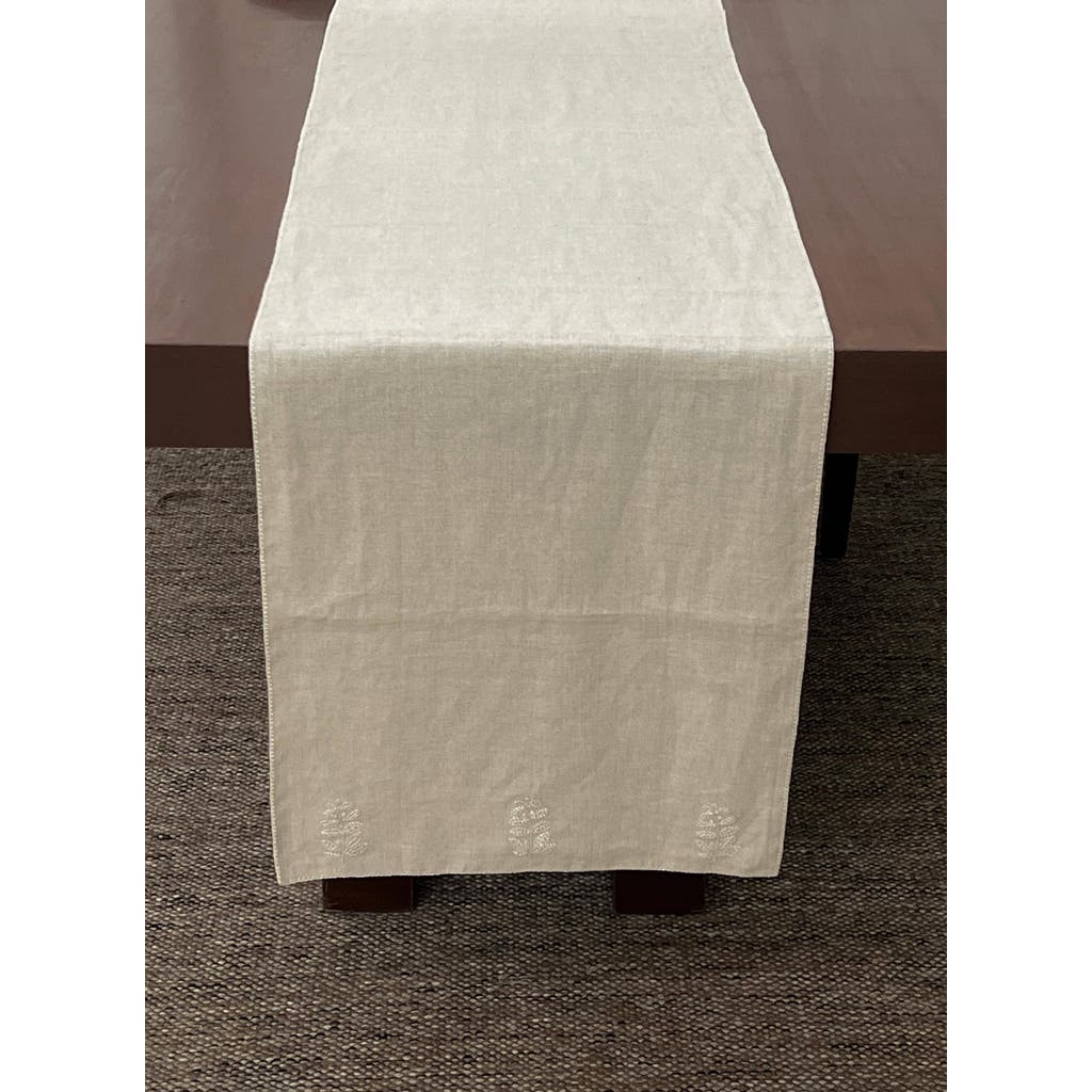 Nimmit Linen Hand Embroidered Runner In Brown