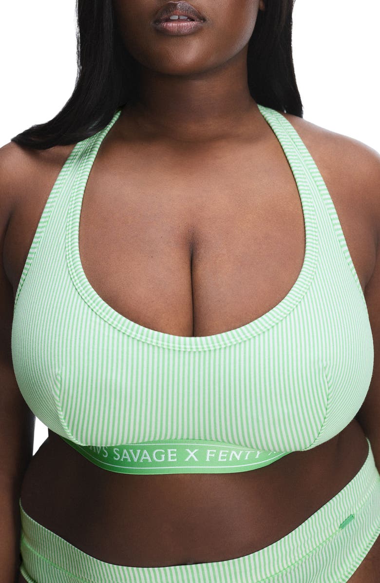 SAVAGE X FENTY Stretch Cotton Essentials Bralette, Alternate, color, Green Lotus Line By Line Print