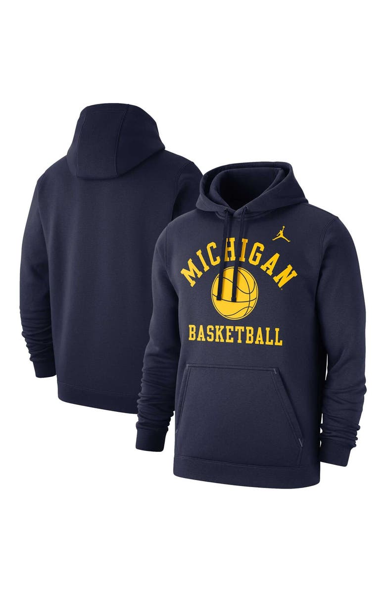 Nike Men's Jordan Brand Navy Michigan Wolverines Basketball Club Fleece Pullover Hoodie, Main, color, 