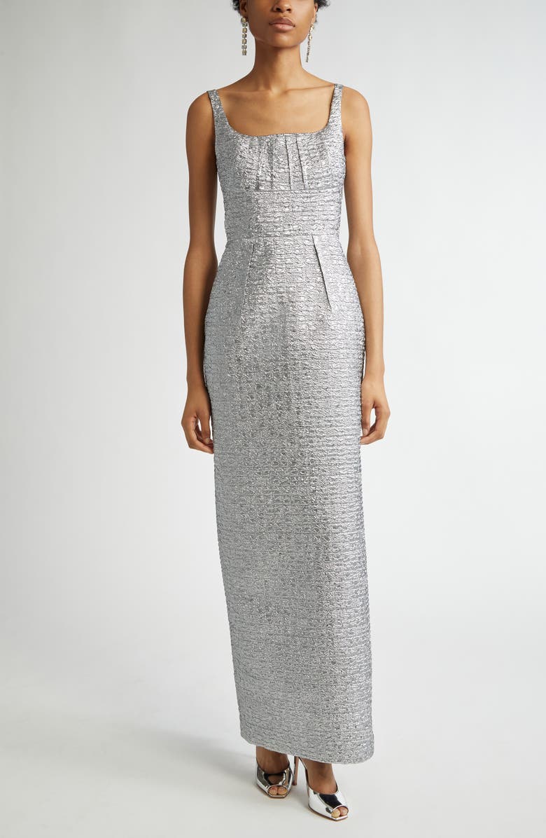 Emilia Wickstead Sharon Metallic Seersucker Evening Dress, Main, color, 