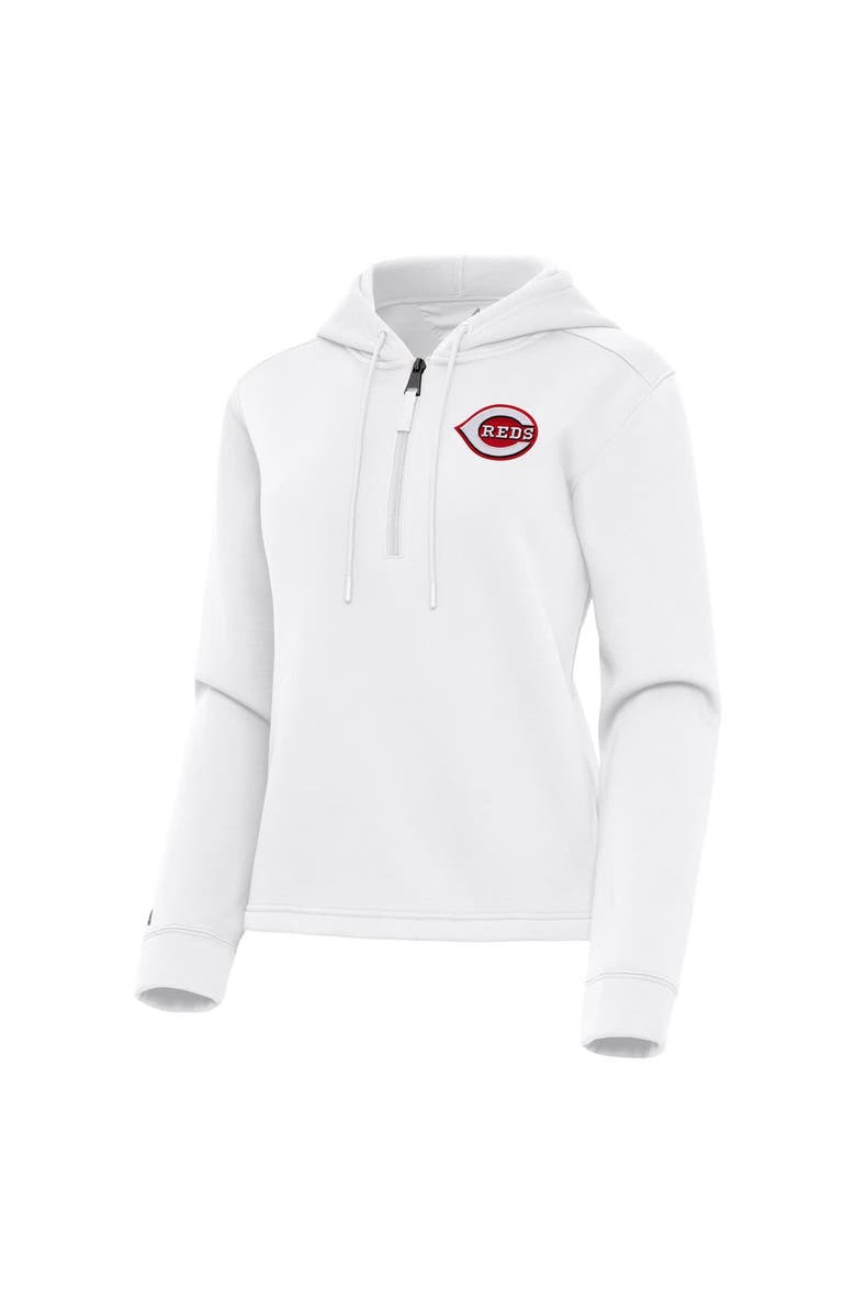 ANTIGUA Women's Antigua  White Cincinnati Reds Contemporary Quarter-Zip Hoodie, Alternate, color, 
