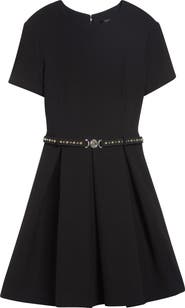 Versace Medusa '95 Belted Double Face Virgin Wool Crepe Fit & Flare Dress