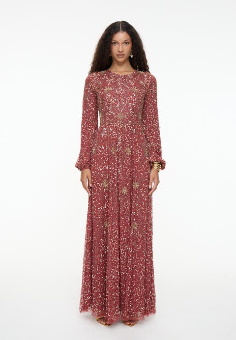 Modest Embellished Sequins A-Line Dress
