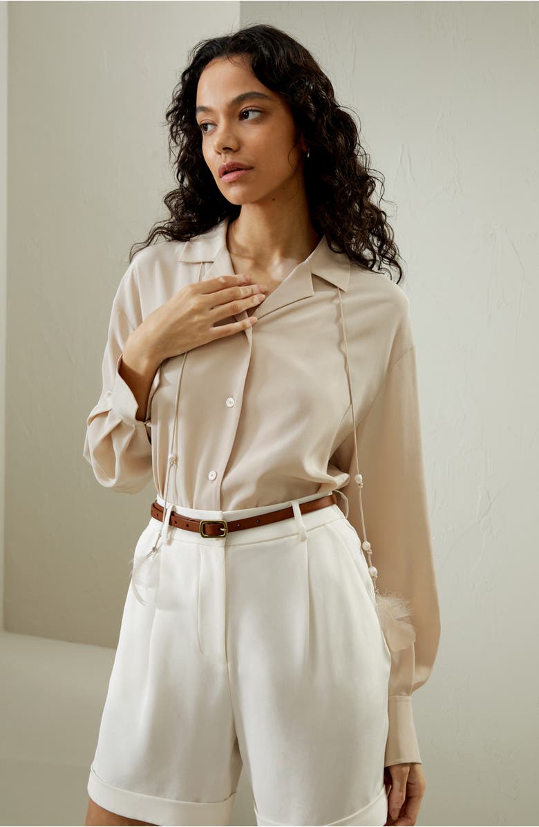 Lilysilk Tie-Detailed Silk Blouse, Alternate, color, Ivory Cream