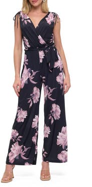 O.L. Croc Embossed Tie Waist Wide Leg Jumpsuit