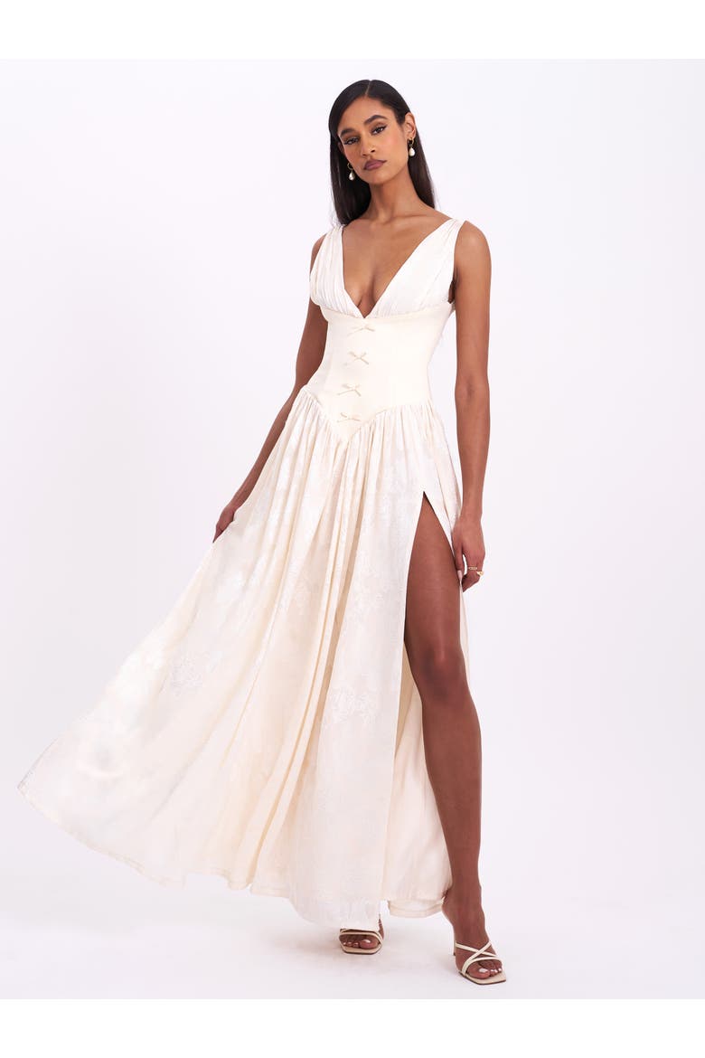 Sabrina High Slit Jacquard Maxi Dress, Alternate, color, Butter Yellow
