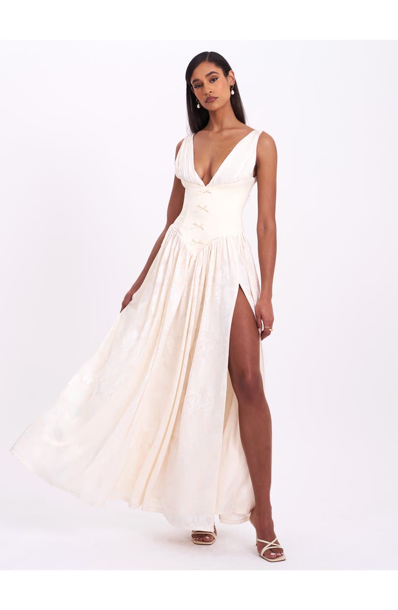 Miss Circle Sabrina High Slit Jacquard Maxi Dress, Alternate, color, Butter Yellow