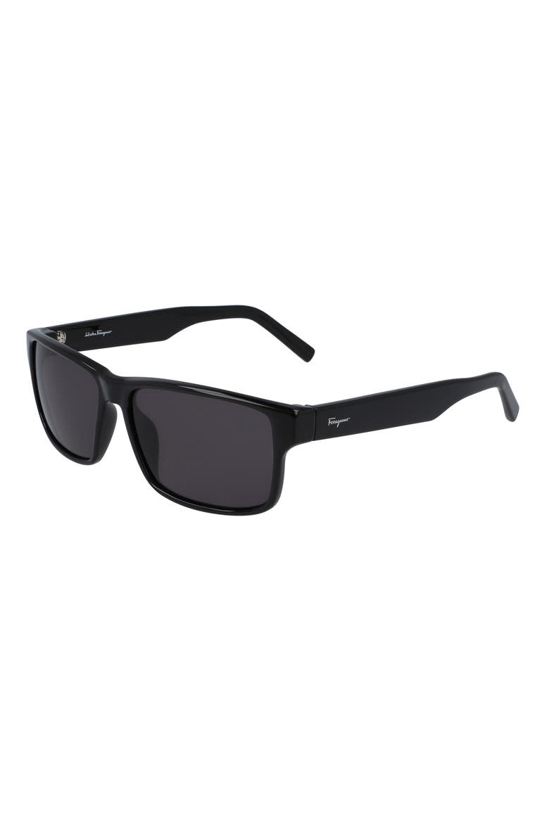 58mm Rectangle Sunglasses, Alternate, color, BLACK