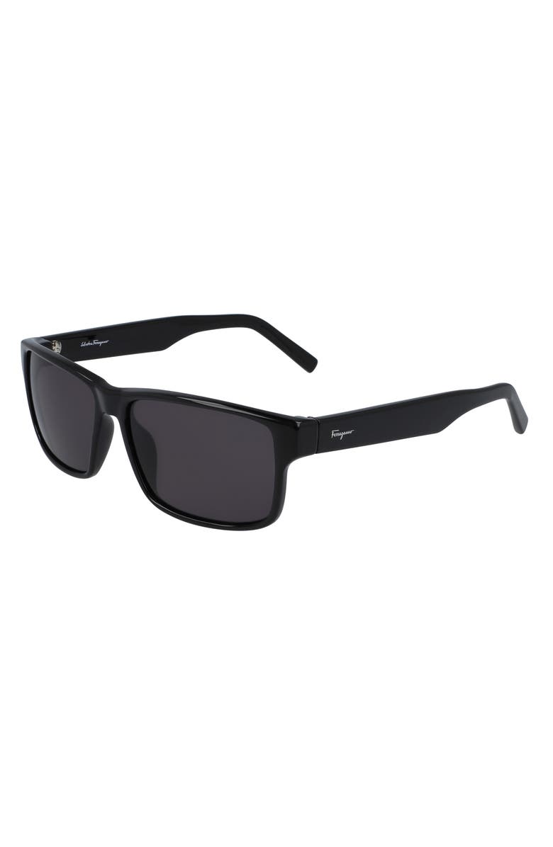 FERRAGAMO 58mm Rectangle Sunglasses, Alternate, color, Black