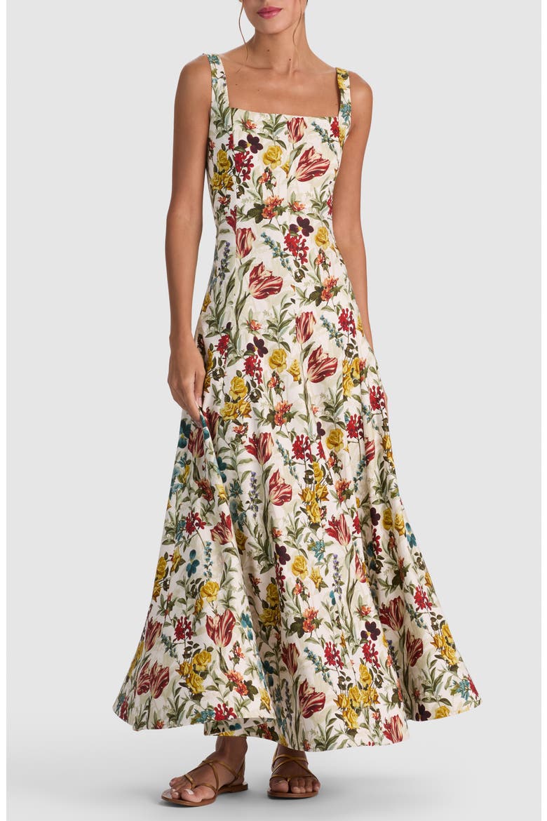Polly Floral Linen Blend Maxi Dress, Main, color, DESERT SPRIGS VANILLA