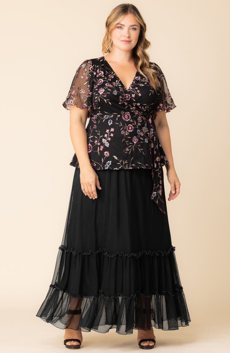 Kiyonna Isla Tiered Mesh Skirt, Alternate, color, Black Noir