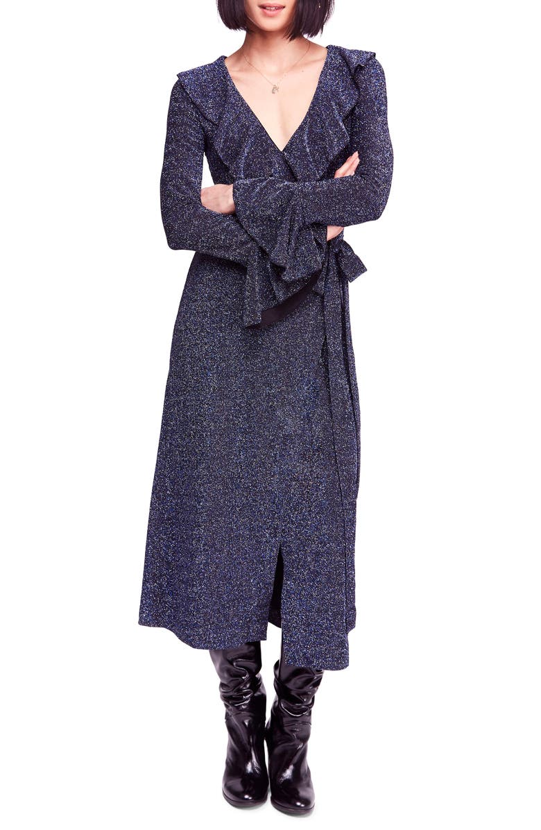 Free People One More Time Shimmer Midi Wrap Dress, Main, color, 