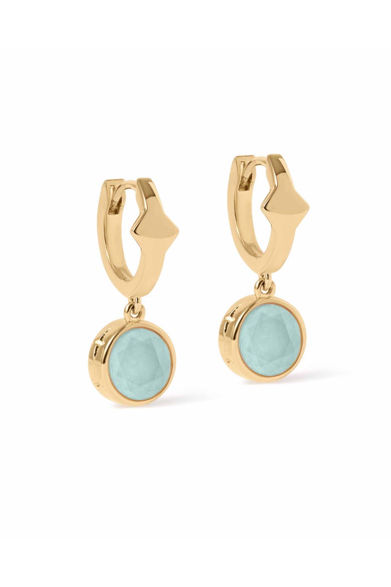 Gold Luna Aqua Quartzite Huggie Earrings, Main, color, Aqua Quartzite
