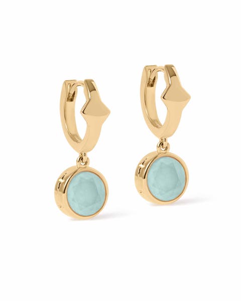 Gold Luna Aqua Quartzite Huggie Earrings