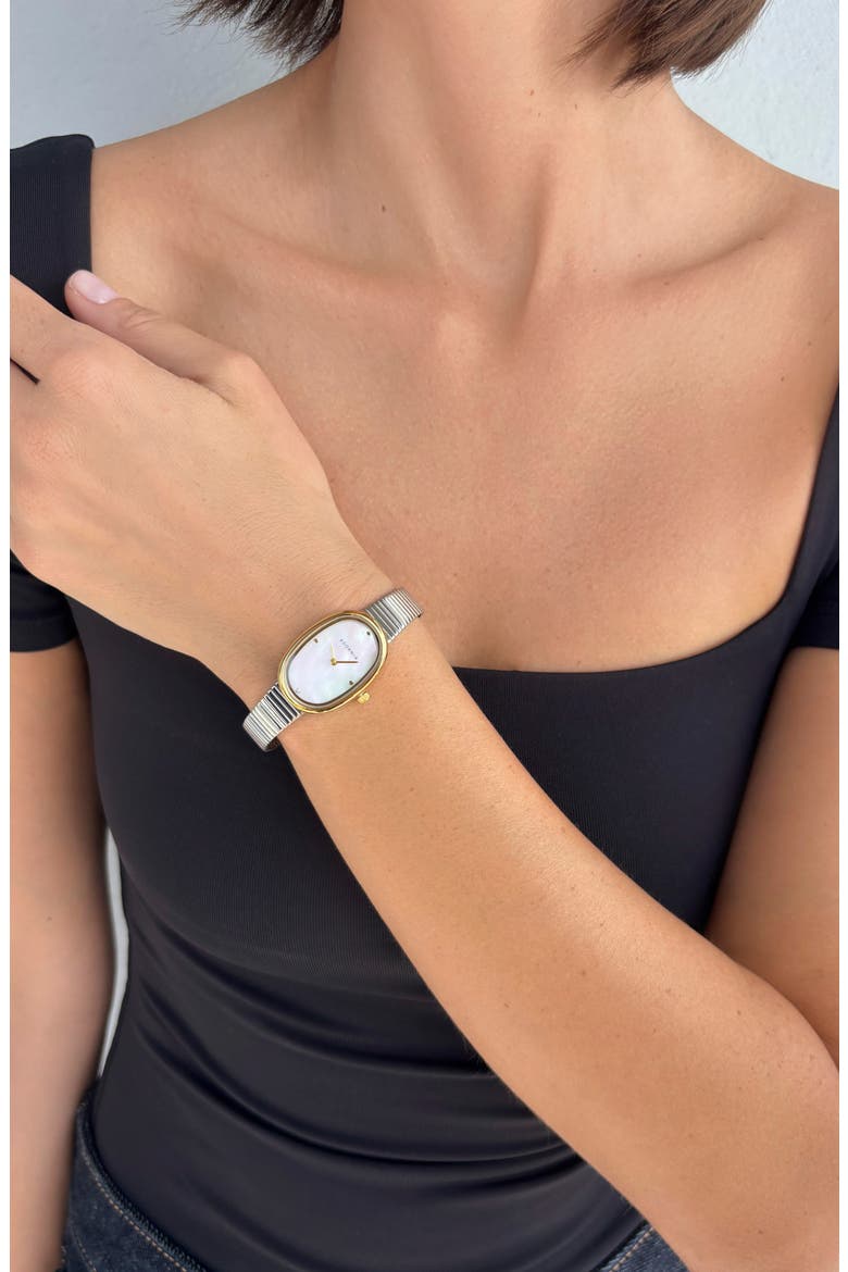 Amalfi Oval Two Tone Watch, 33mm, Alternate, color, GOLD/ SILVER/ WHITE