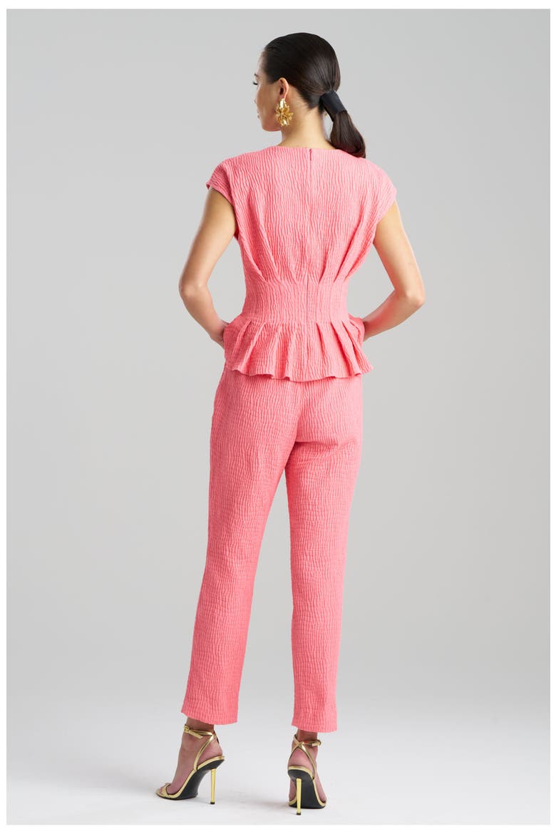 TEXTURED COTTON JACQUARD Cap Sleeve Pleated Peplum Top, Alternate, color, FLAMINGO