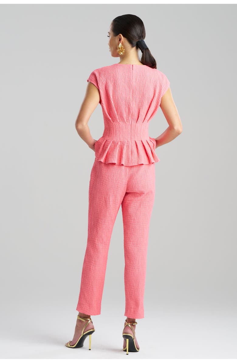 Natori TEXTURED COTTON JACQUARD Cap Sleeve Pleated Peplum Top, Alternate, color, Flamingo