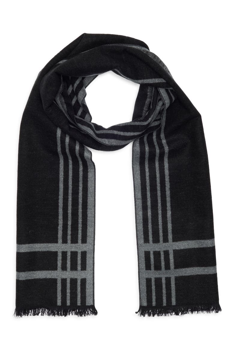 Plaid Silk Reversible Scarf, Main, color, BLACK