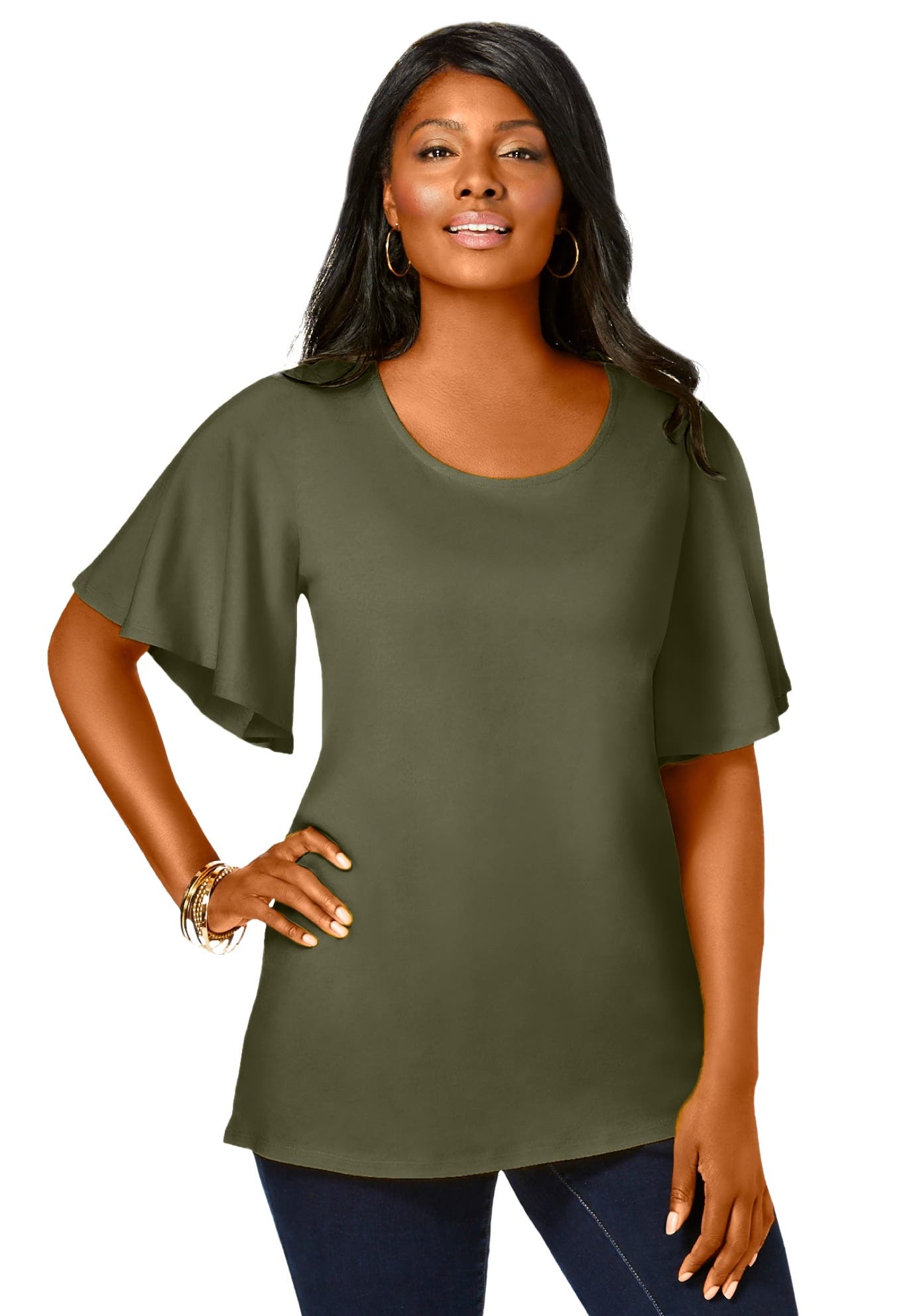 Stretch Knit Flutter Sleeve Tunic - image 5