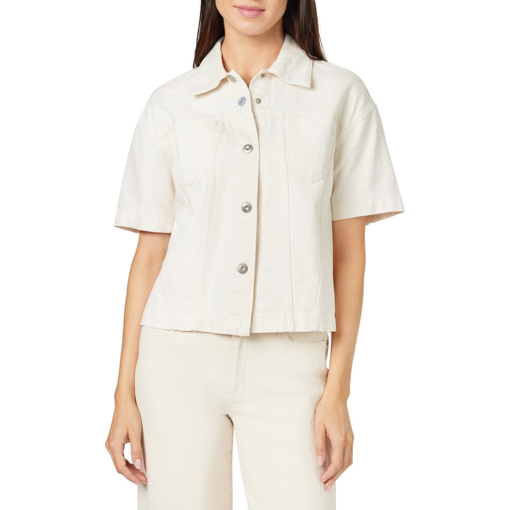 Habitual Cotton Crop Shirt Jacket In Ecru