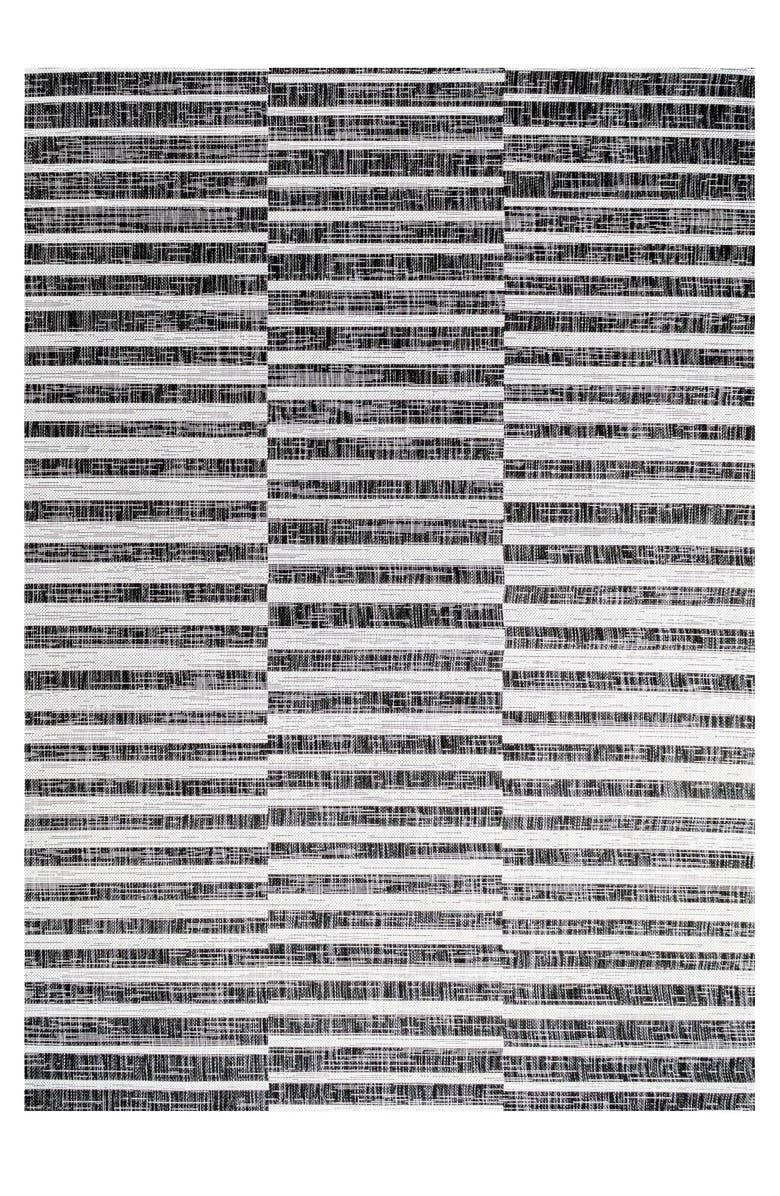 JONATHAN Y Sukie Modern Offset Stripe Indoor/Outdoor Area Rug, Main, color, Black/Ivory