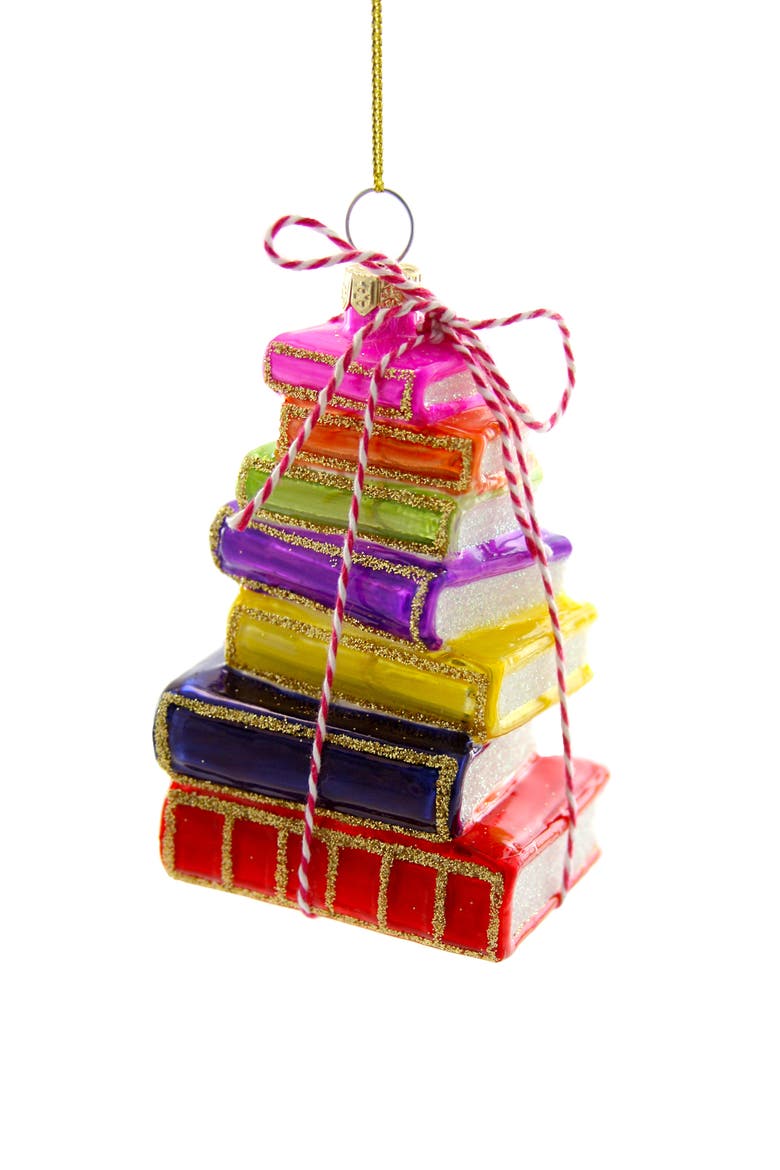 Cody Foster Stacked Books Ornament, Main, color, RED MULTI