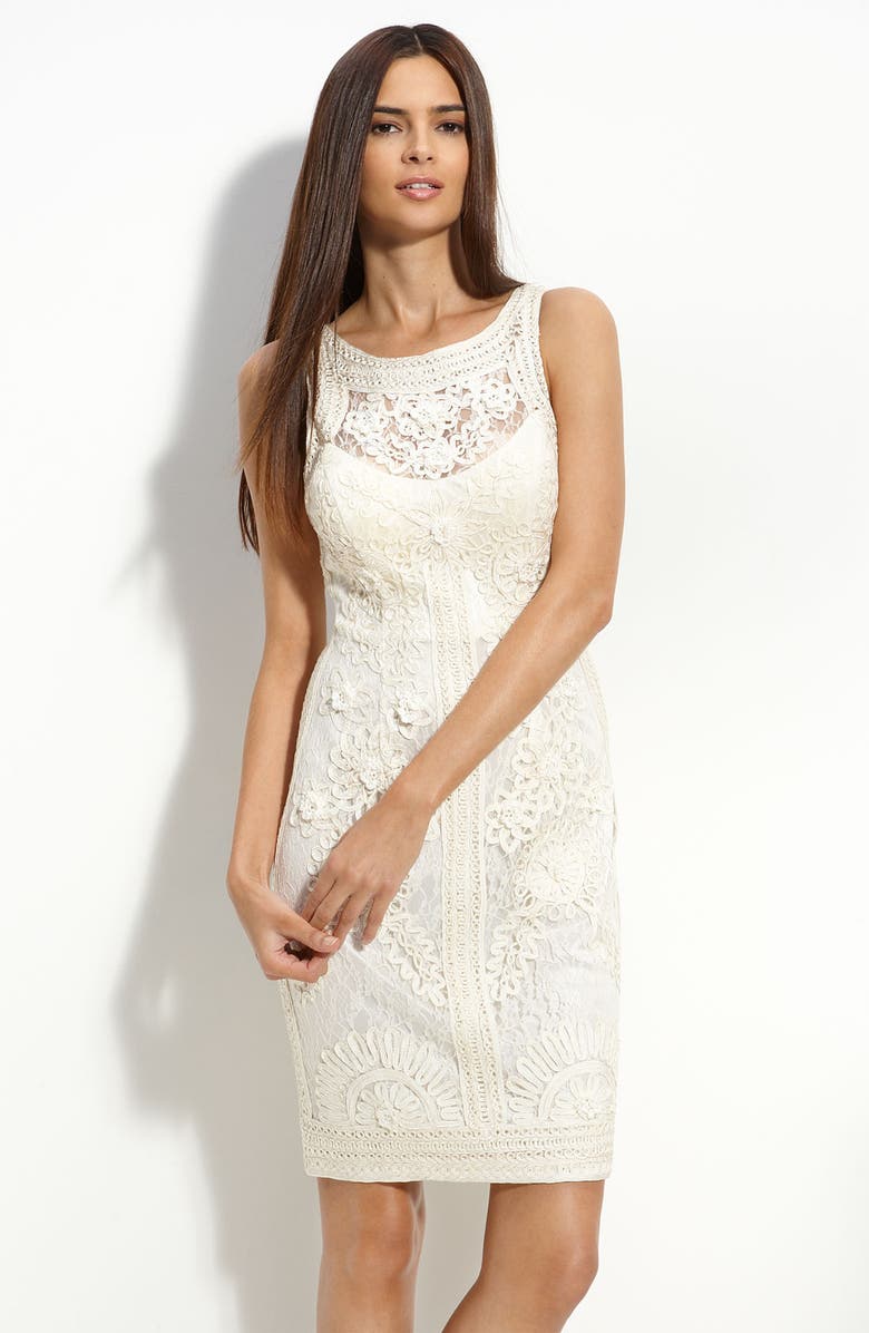 Sue Wong Illusion Bodice Lace Sheath Dress, Main, color,