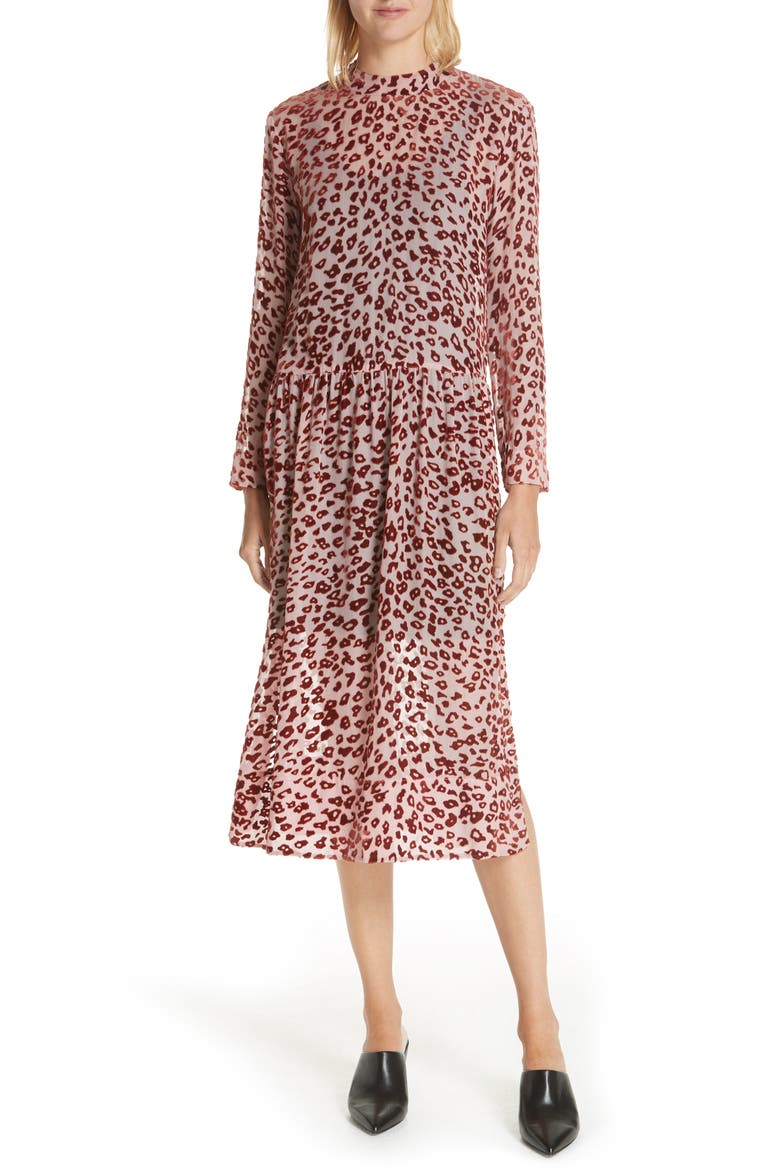 Gia Devoré Leopard Spot Dress, Main, color, PINK/ RUST
