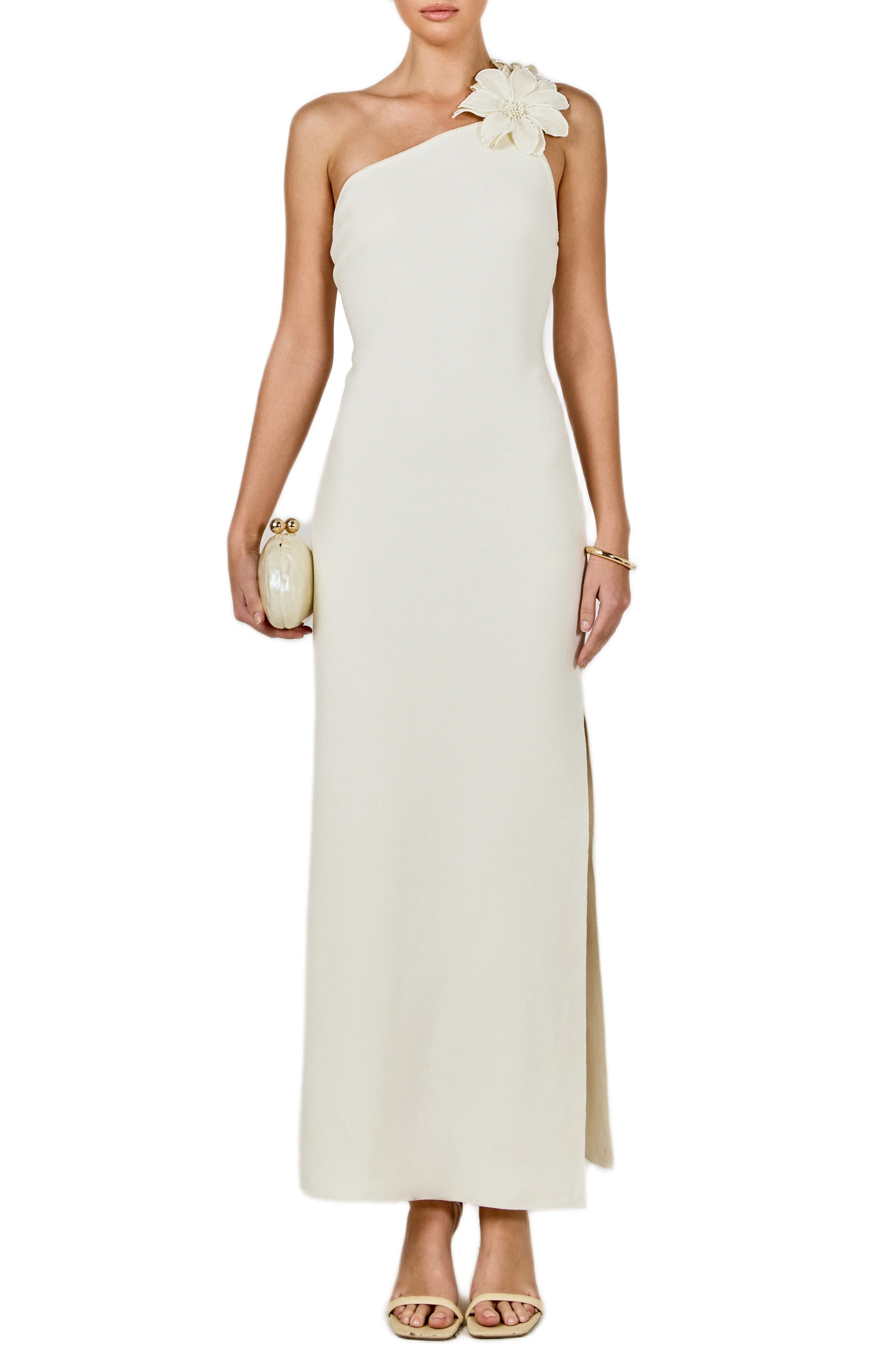 Flower One-Shoulder Knit Maxi Dress - image 3