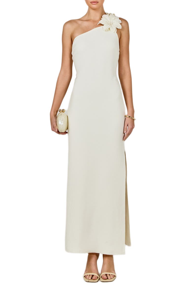 Flower One-Shoulder Knit Maxi Dress, Main, color, OFF WHITE