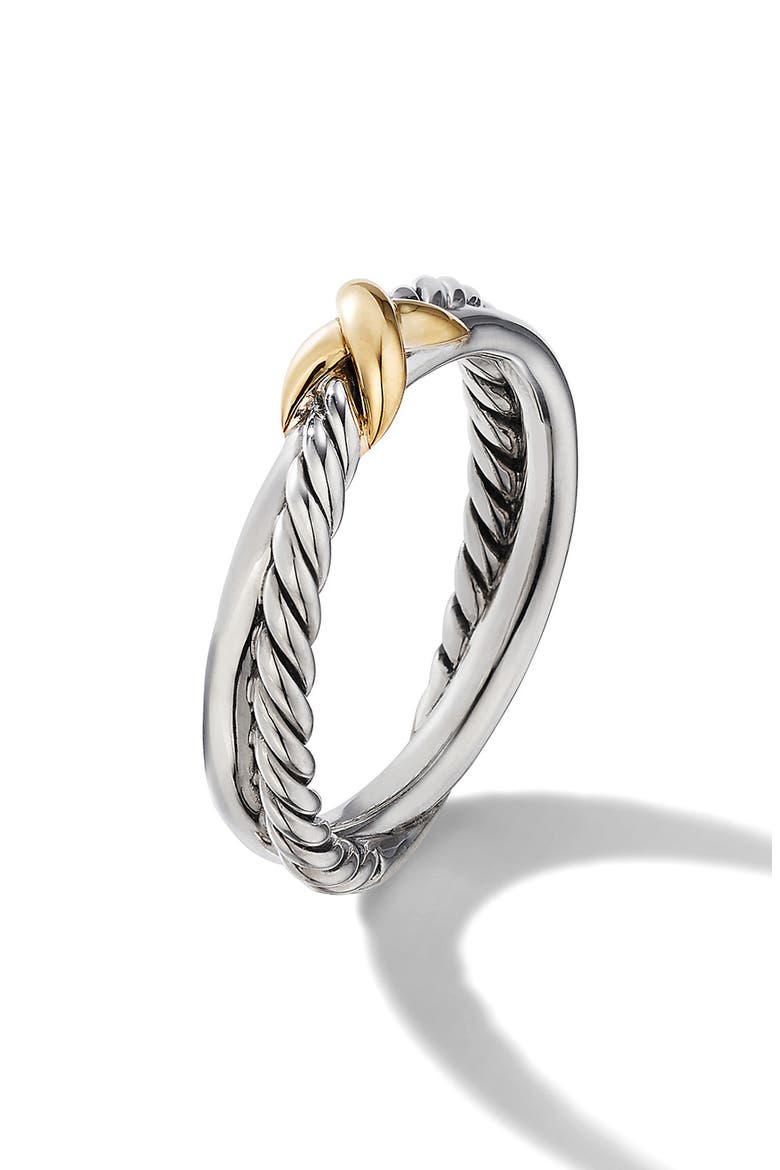 Petite X Ring in Sterling Silver with 18K Yellow Gold, Alternate, color, SILVER/ YELLOW GOLD