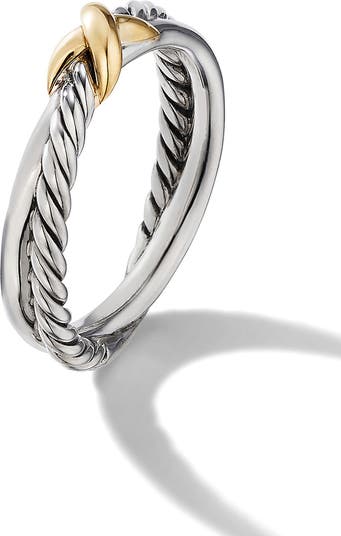 Petite X Ring in Sterling Silver with 18K Yellow Gold