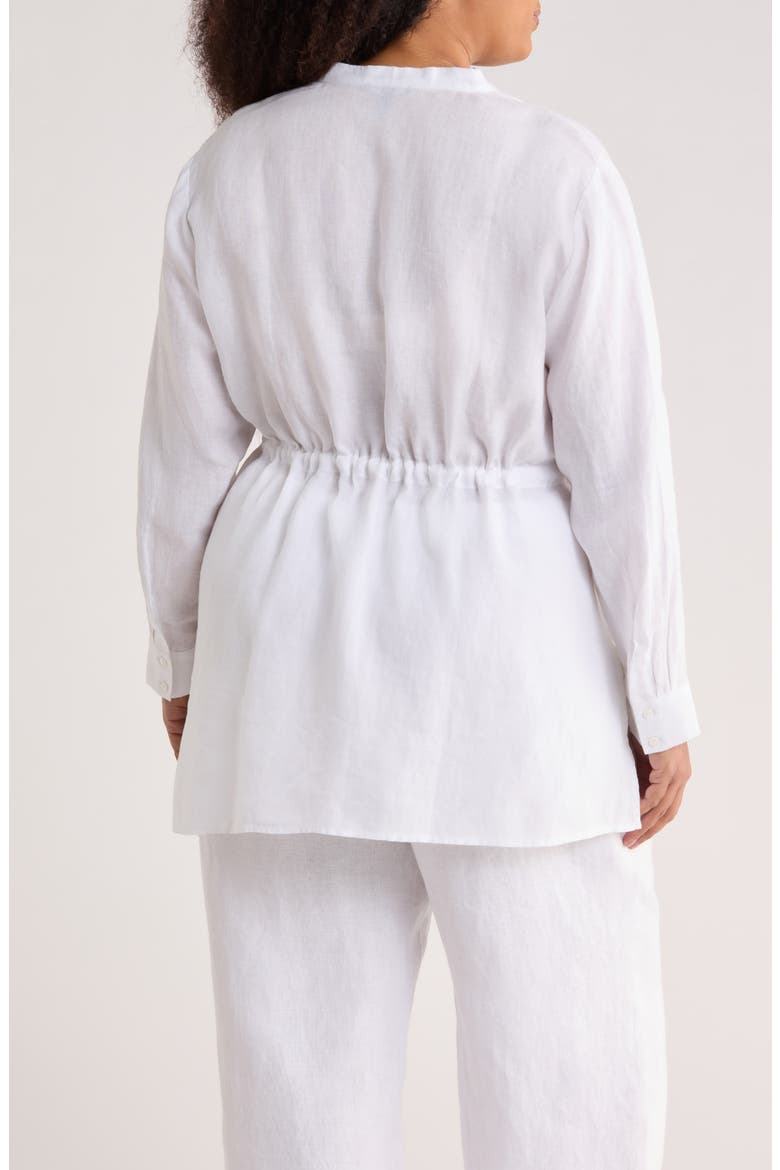 Split Neck Organic Linen Long Drawstring Shirt, Alternate, color, WHITE