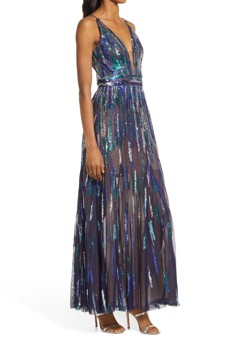 Samira Sequin Embellished Gown, Alternate, color, NAVY MULTI