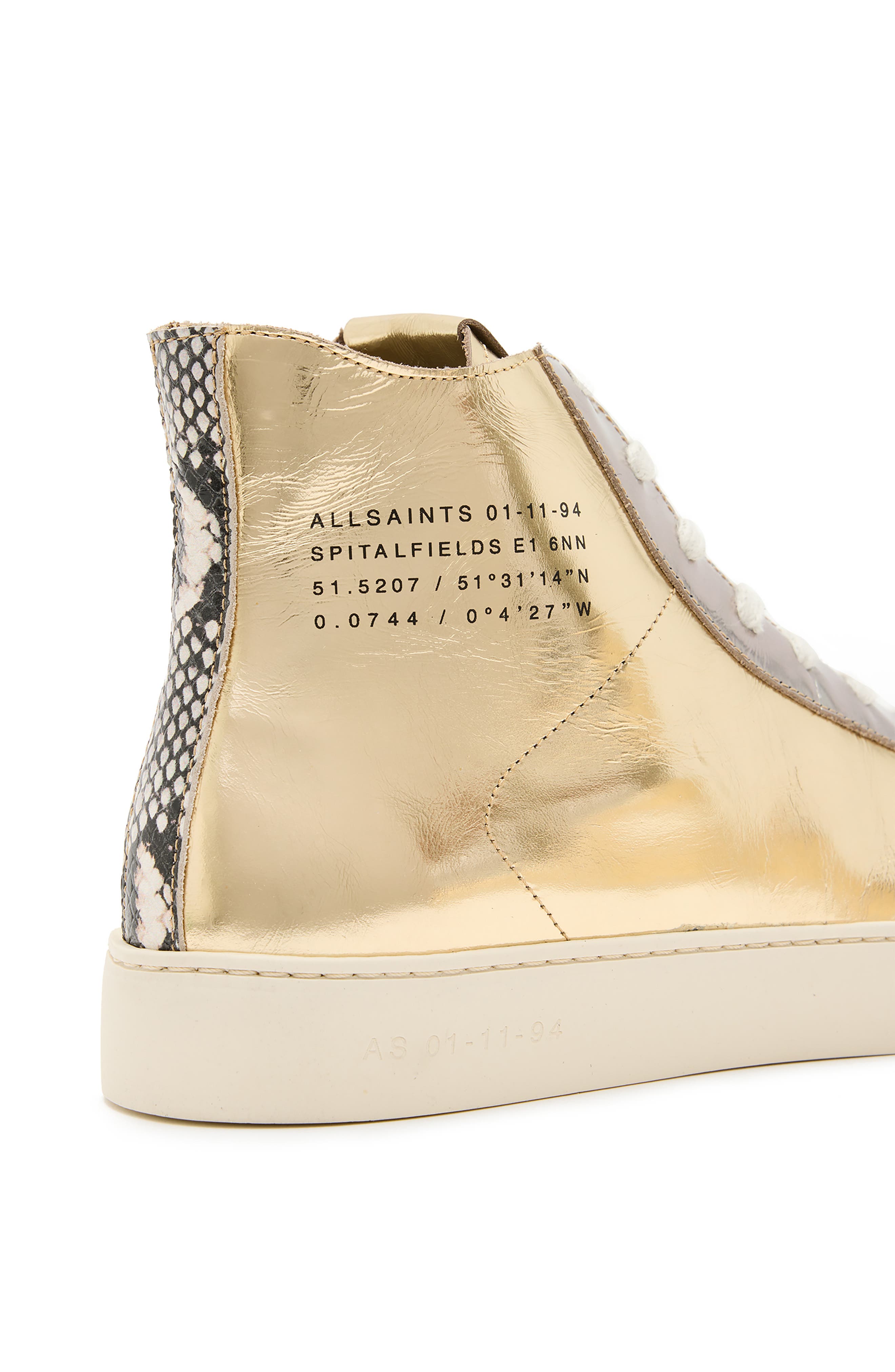 AllSaints Tana Metallic High Top Sneaker, Alternate, color, Gold/ Silver