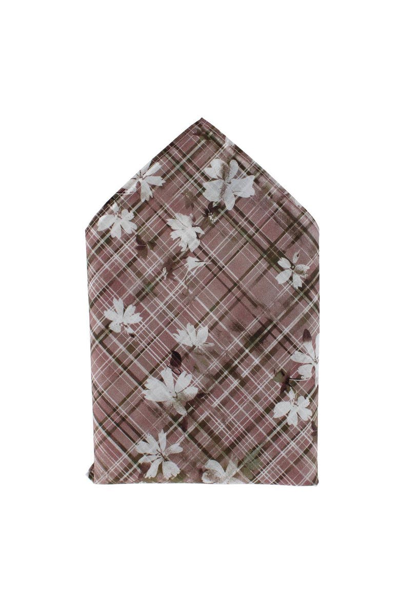 Floral and Plaid Cotton Handkerchief, Main, color, Grey, White, and Black